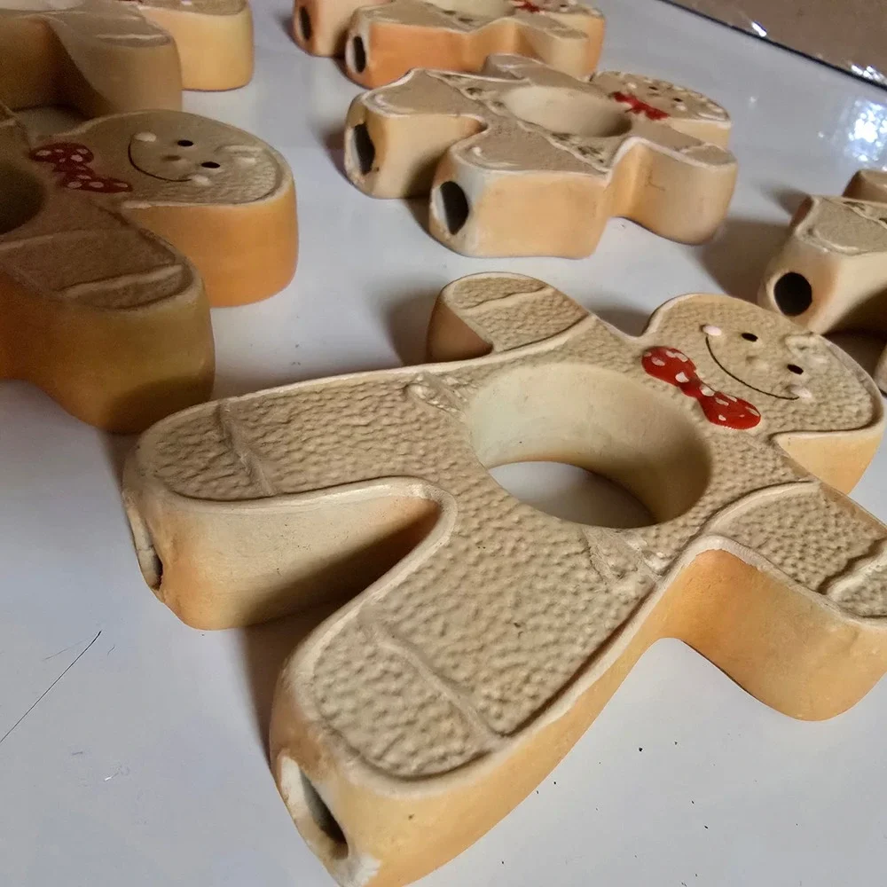 Vintage Gingerbread Napkin Rings Set of 6 Ceramic Christmas Table Decor
